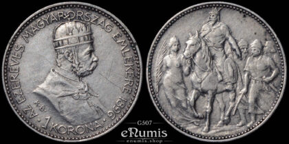 HUNGARY, Franz Joseph I, 1 Korona 1896, Millennium Commemorative, VF-XF