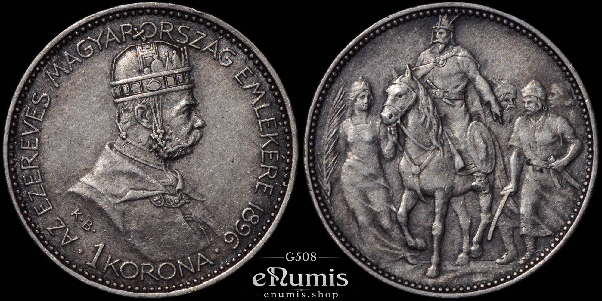 HUNGARY, Franz Joseph I, 1 Korona 1896, Millennium Commemorative, XF-UNC