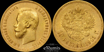 RUSSIA, Nicholas II, 10 Roubles 1901 AP, Gold