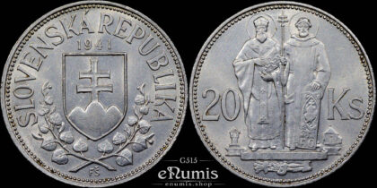 Slovakia, 20 Korun 1941, silver, St. Cyril and St. Methodius, UNC