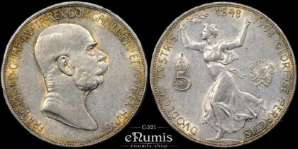 AUSTRIA, Franz Joseph I, 5 Corona 1908, 60th anniversary of reign, XF-UNC