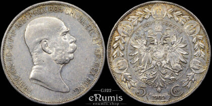 AUSTRIA, Franz Joseph I, 5 Corona 1909, XF+/XF-UNC