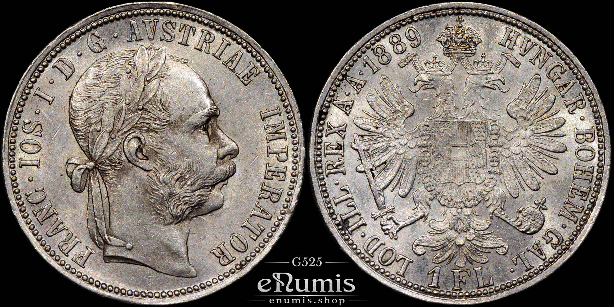 AUSTRIA, Franz Joseph I, 1 Florin Gulden 1889, UNC