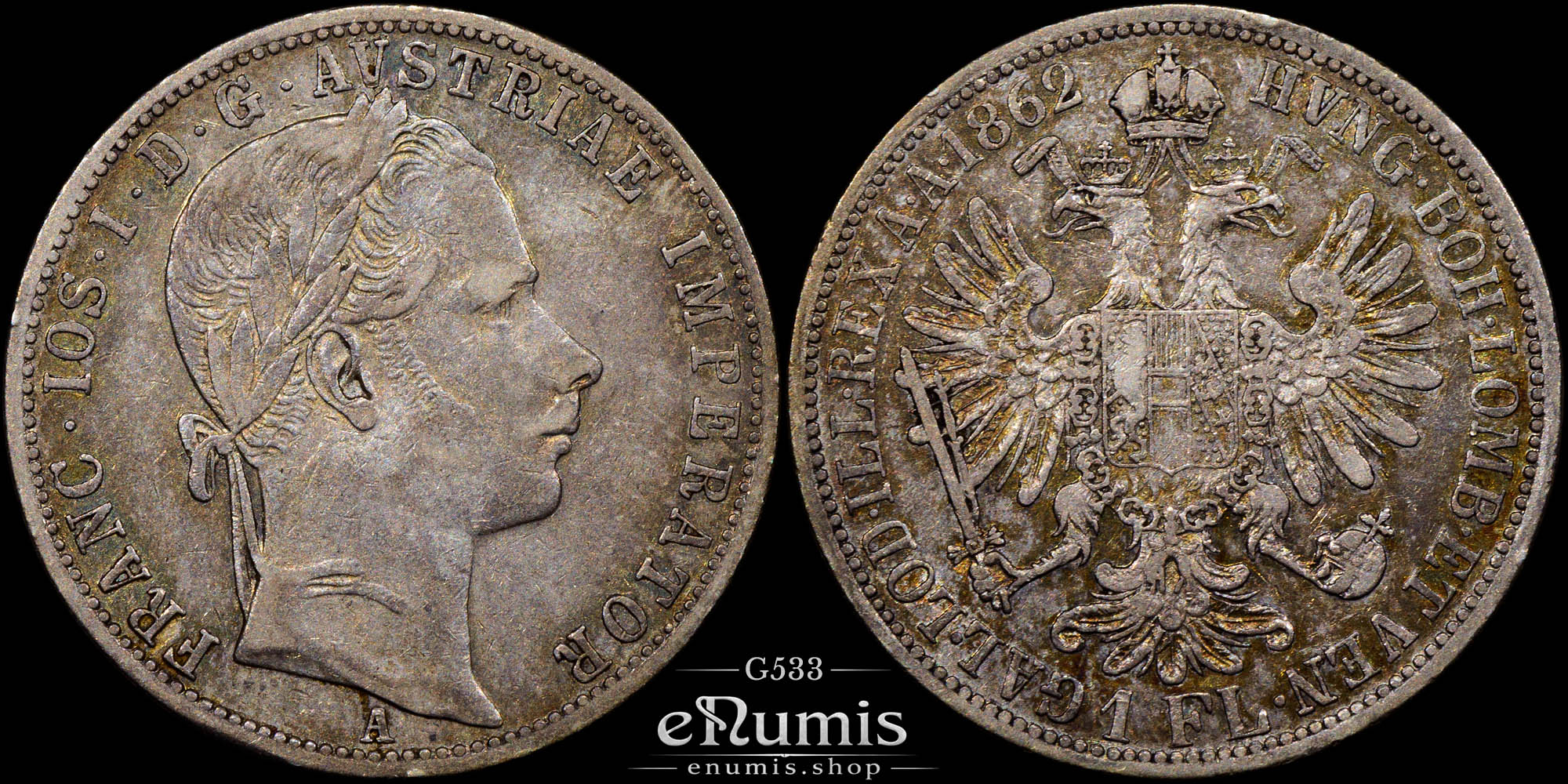 AUSTRIA, Franz Joseph I, 1 Florin Gulden 1862 A, XF