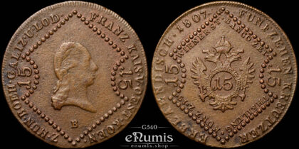 AUSTRIA, Franz I, 15 Kreuzer 1807 B, Kremnitz, VF-XF
