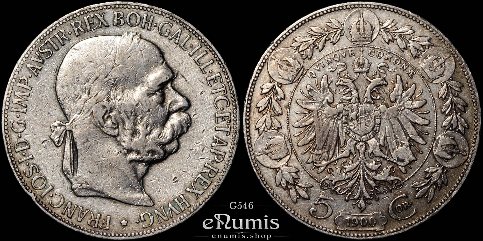 AUSTRIA, Franz Joseph I, 5 Corona 1900, VF