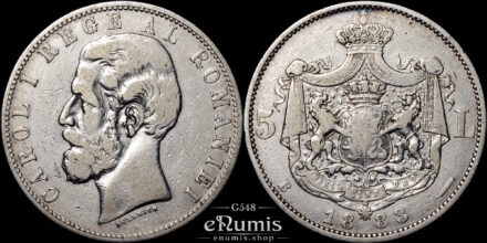 ROMANIA, Carol I, 5 Lei 1883, VF