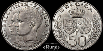 BELGIUM, Baudouin, 50 Francs 1960, Marriage, silver, UNC
