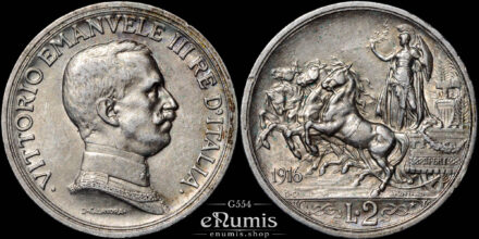 ITALY, Vittorio Emanuele III, 2 Lire 1916 R, XF-UNC