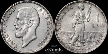 ROMANIA, Carol I, 1 Leu 1914, Hamburg, XF-UNC