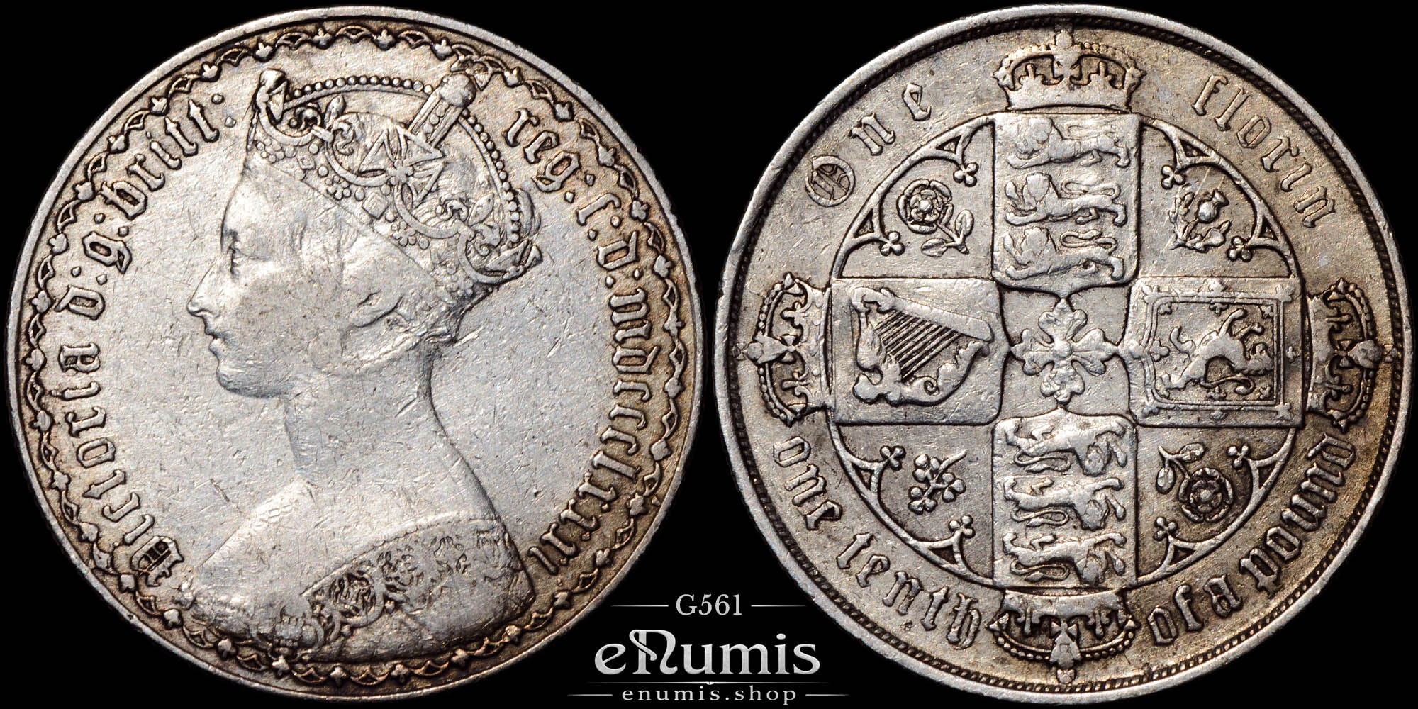 Great Britain, Victoria, Gothic Florin 1881, VF/VF+