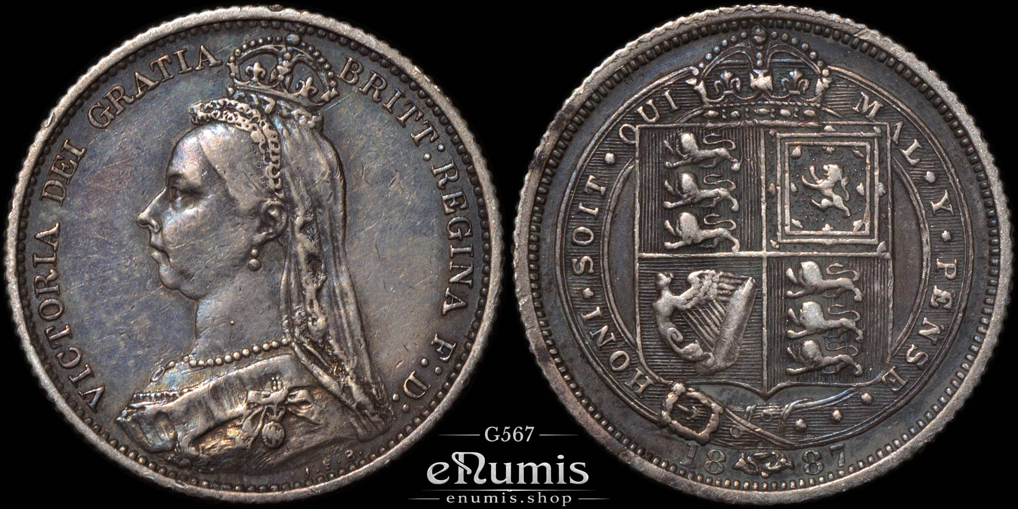 Great Britain, Victoria, Sixpence 1887, Shield, VF-XF