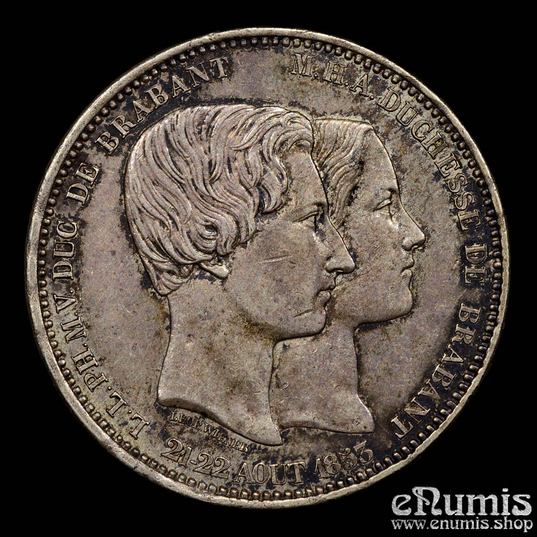 BELGIUM, Leopold I, 5 Francs 1853, Marriage of the Duke of Brabant, aUNC
