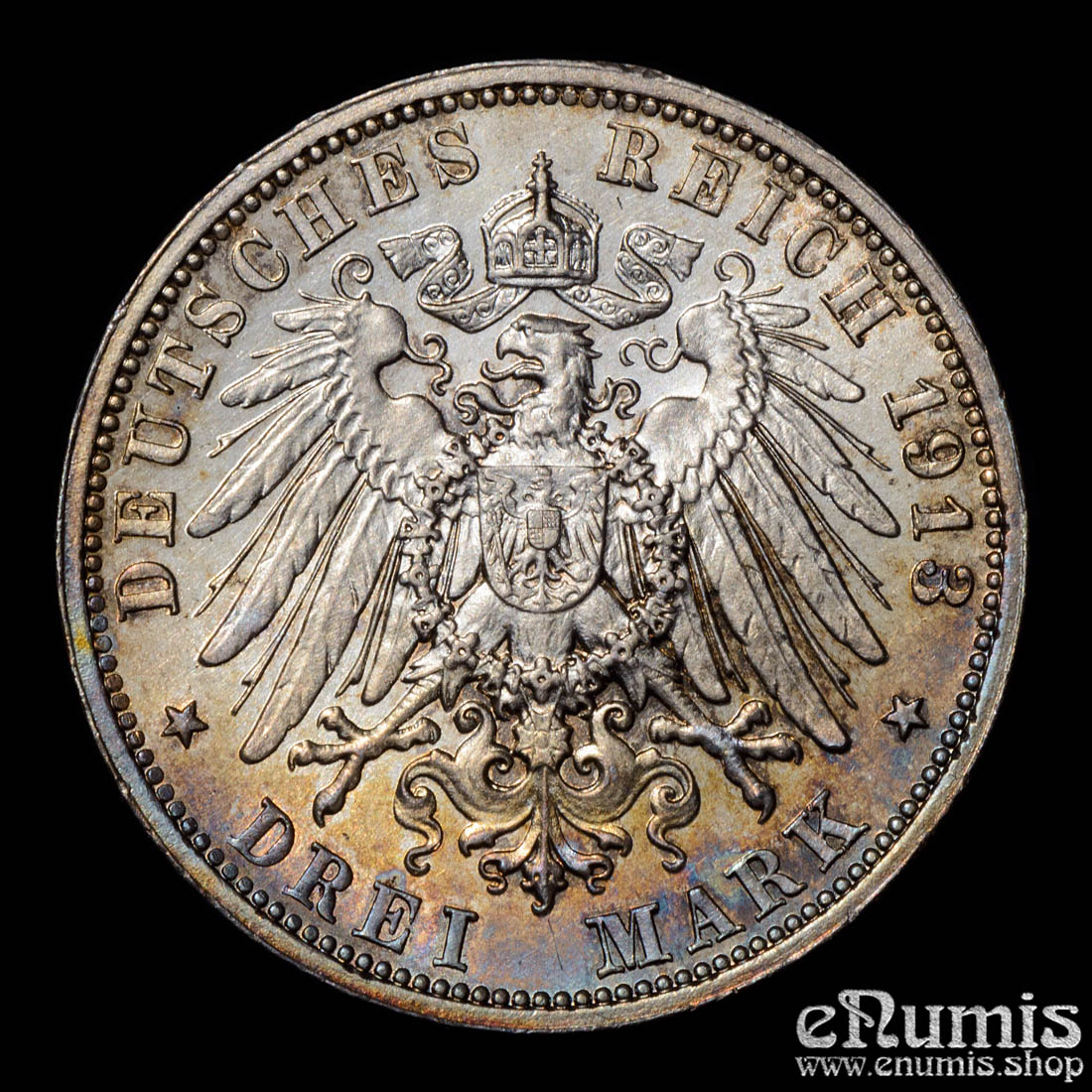 Germany, Saxony, Friedrich August III, 3 Mark 1913, Battle of Leipzig, XF-UNC