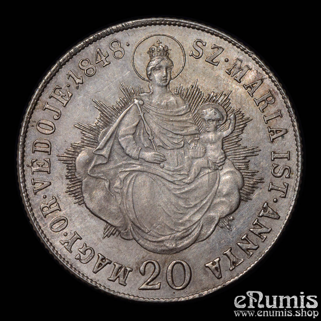 AUSTRIA, HUNGARY, Ferdinand I, 20 Kreuzer 1848 KB, Kremnitz, aUNC