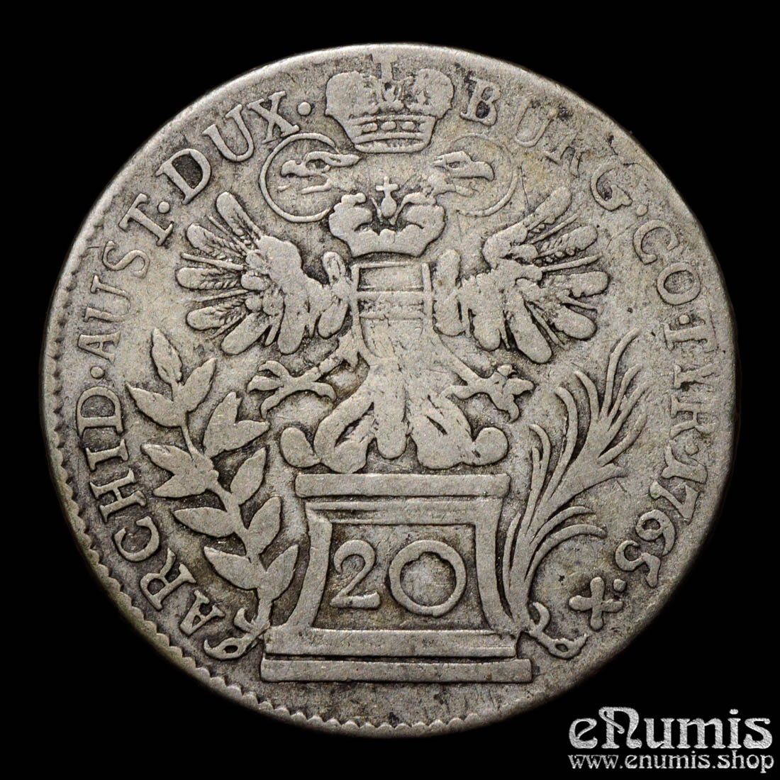 AUSTRIA, Maria Theresa, 20 Kreuzer 1765, Vienna, aVF