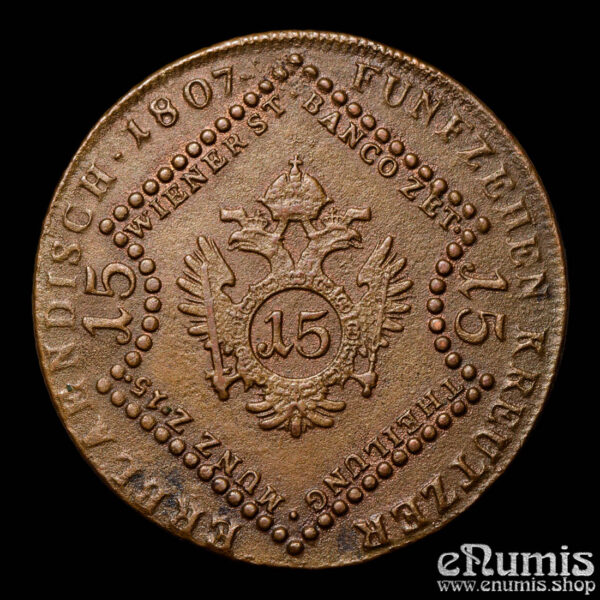 AUSTRIA, Franz I, 15 Kreuzer 1807 B, Kremnitz, VF-XF • • 👍