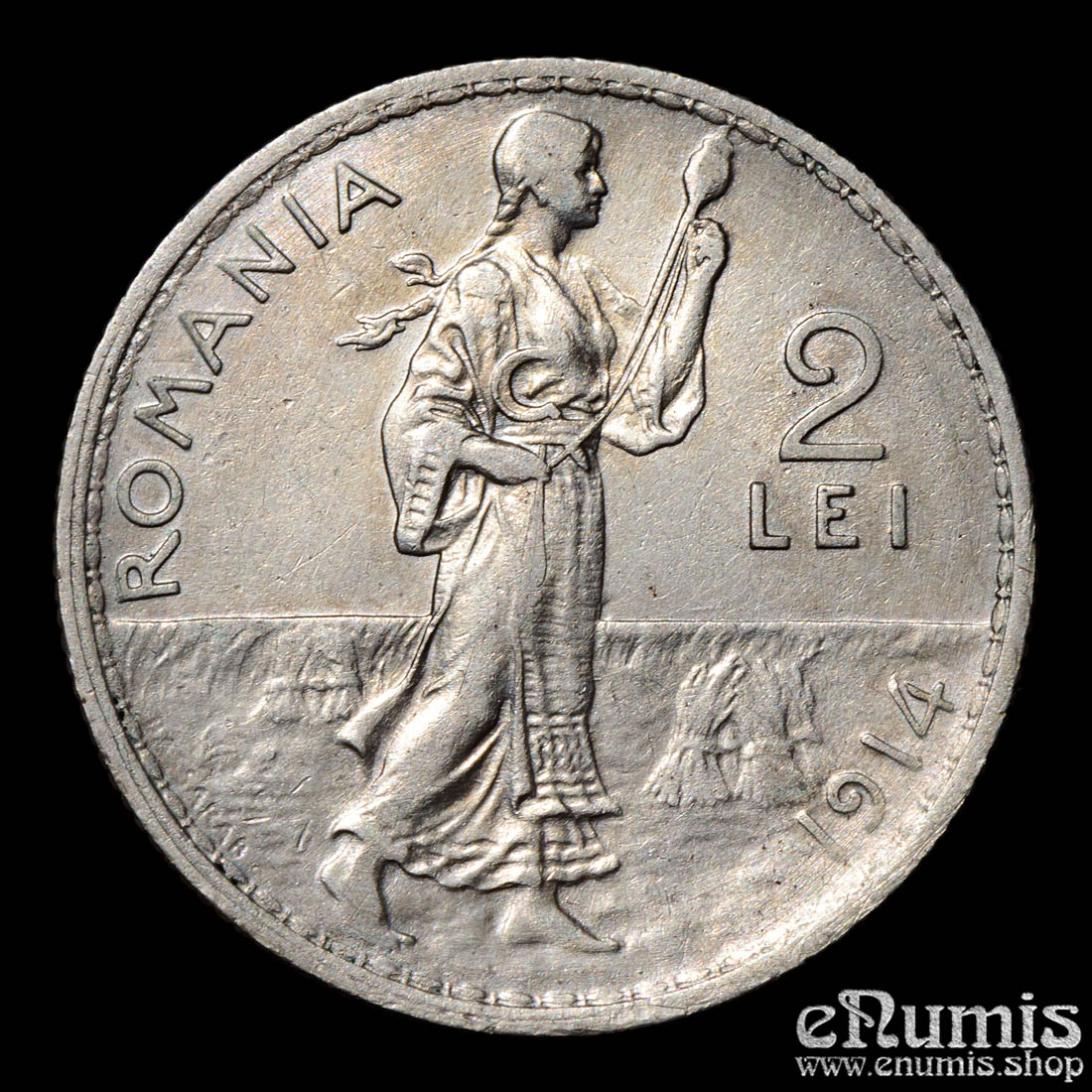 ROMANIA, Carol I, 2 Lei 1914, Brussels, XF