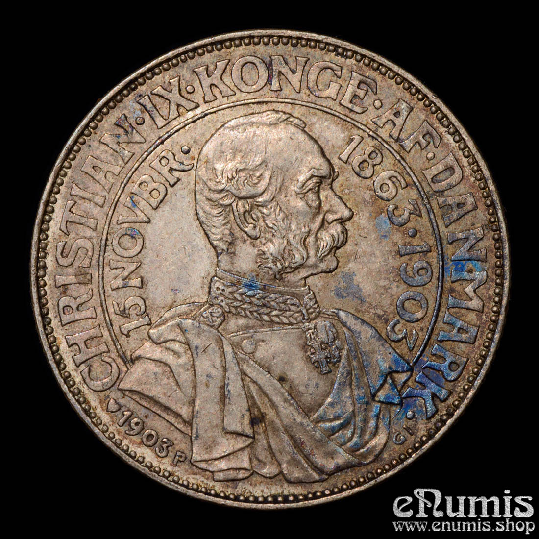 DENMARK, Christian IX, 2 Kroner 1903, 40th Anniversary of Reign, XF+