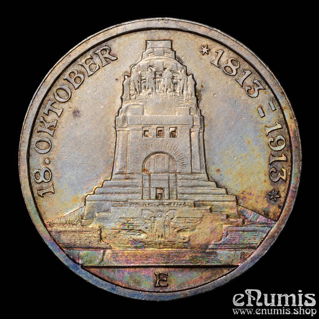 Germany, Saxony, Friedrich August III, 3 Mark 1913, Battle of Leipzig, XF-UNC