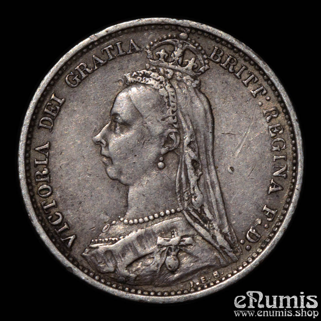 Great Britain, Victoria, Sixpence 1887, R over V, Rare!, VF+