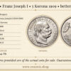 HUNGARY, Franz Joseph I, 5 Korona 1909, better date, XF+
