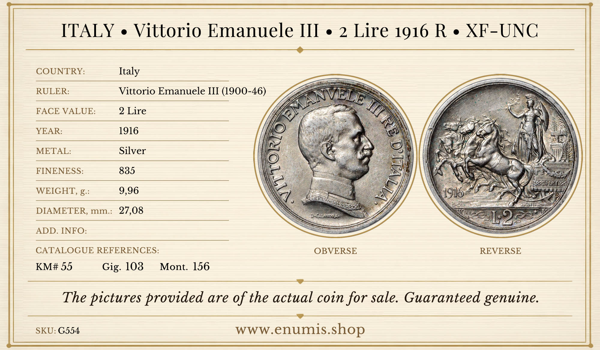 ITALY, Vittorio Emanuele III, 2 Lire 1916 R, XF-UNC