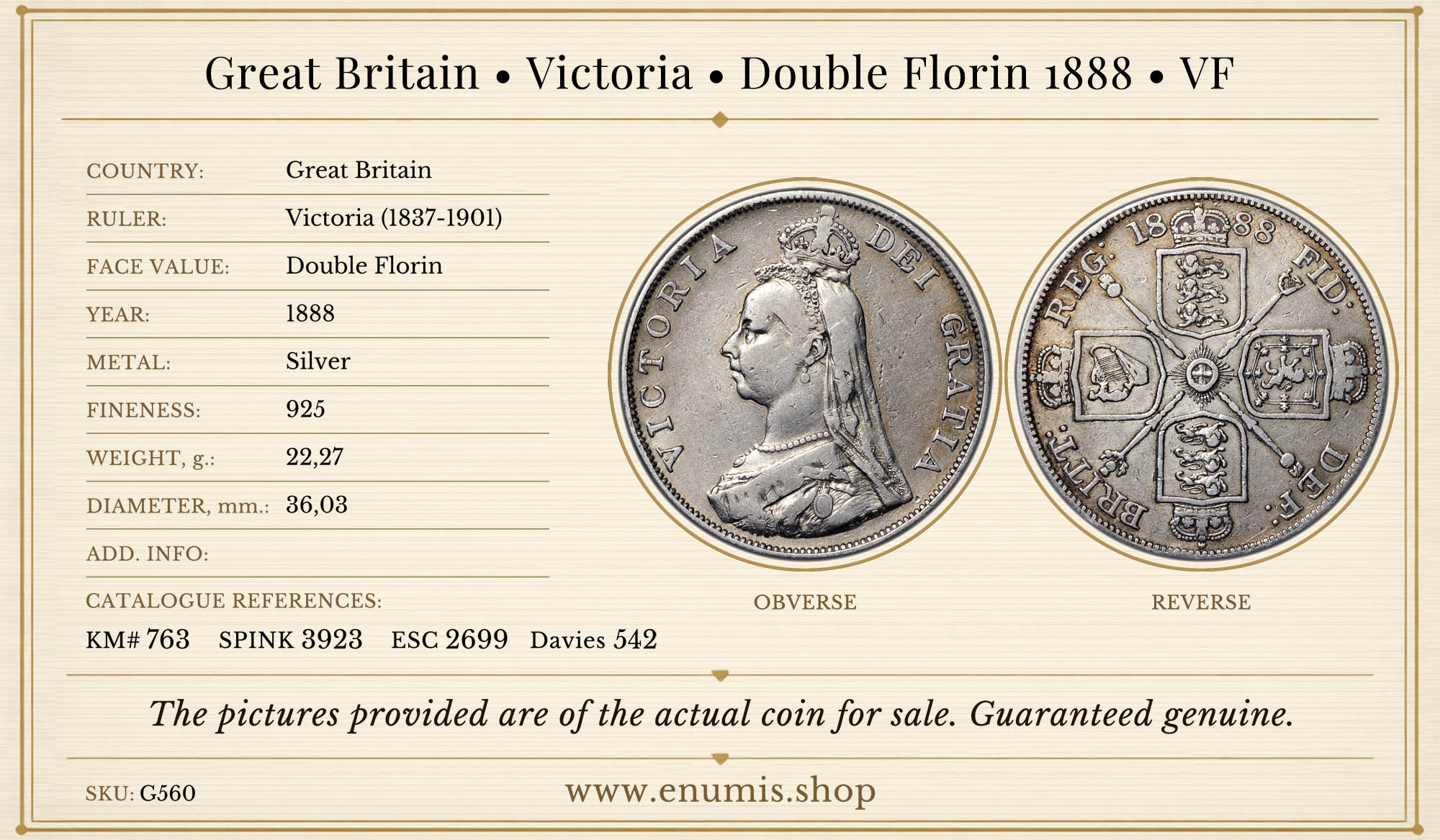 Great Britain, Victoria, Double Florin 1888, VF