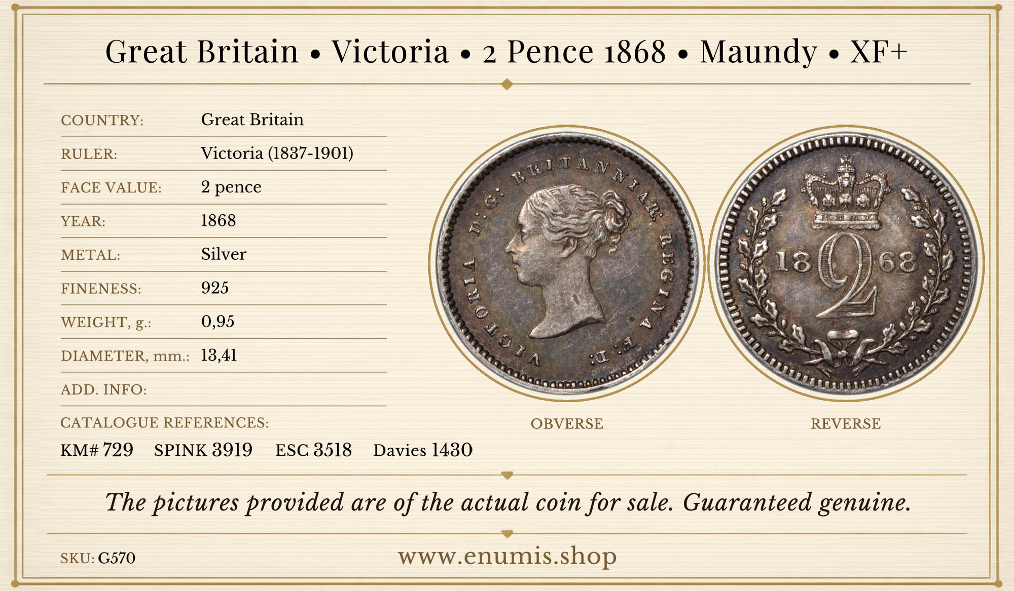 Great Britain, Victoria, 2 Pence 1868, Maundy, XF+