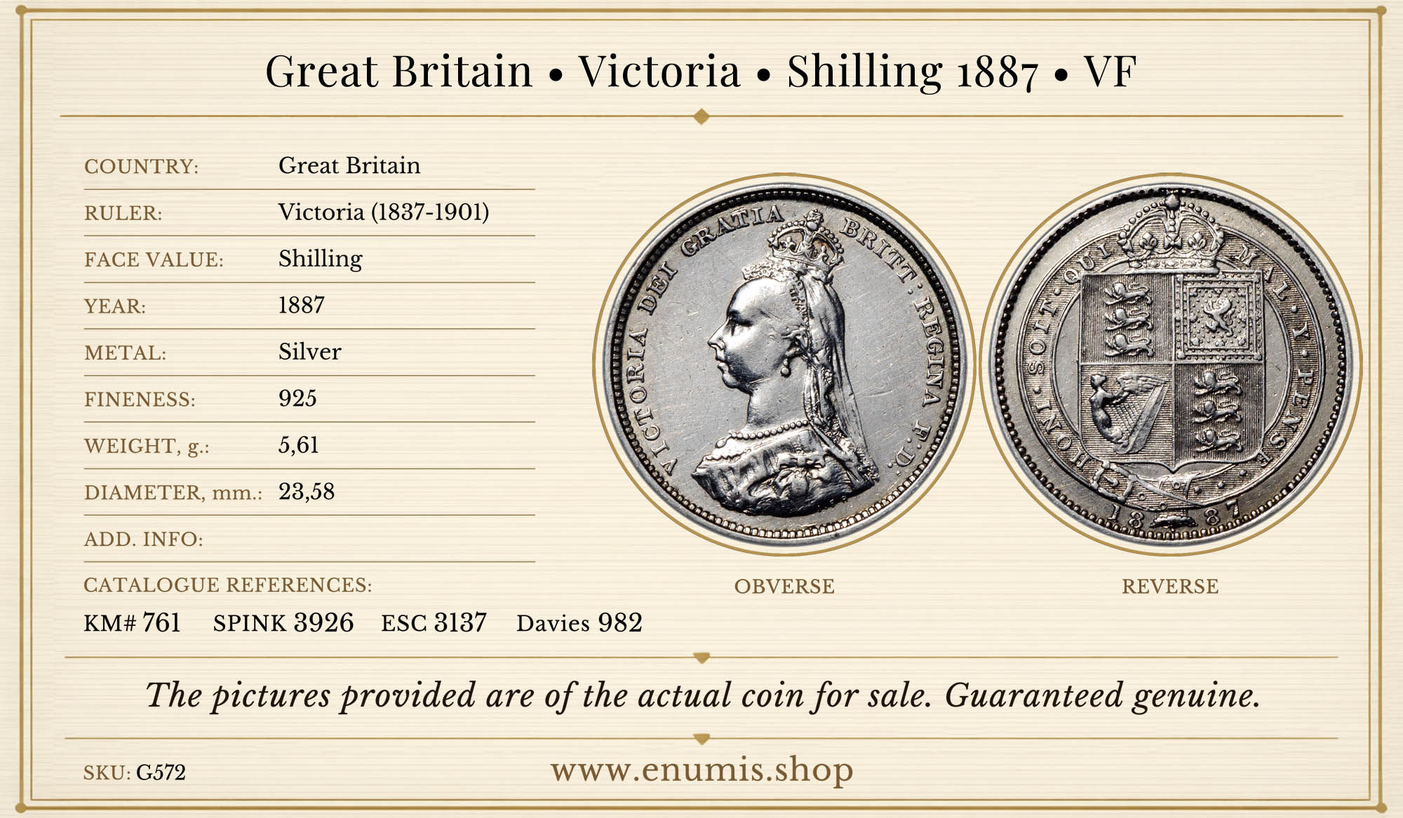 Great Britain, Victoria, Shilling 1887, VF