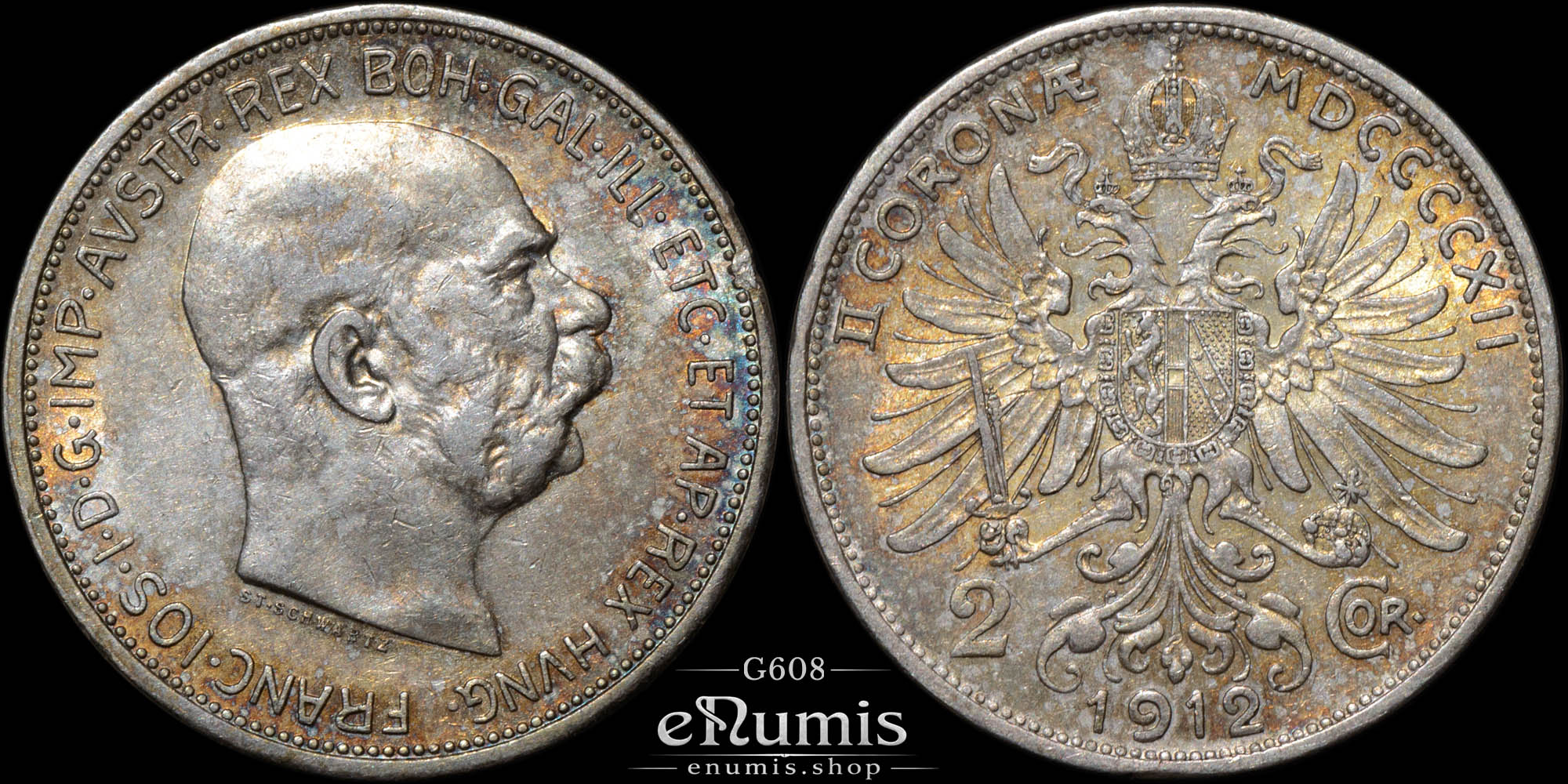 AUSTRIA, Franz Joseph I, 2 Corona 1912, XF-UNC AUSTRIA, Franz Joseph I, 2 Corona 1912, XF-UNC