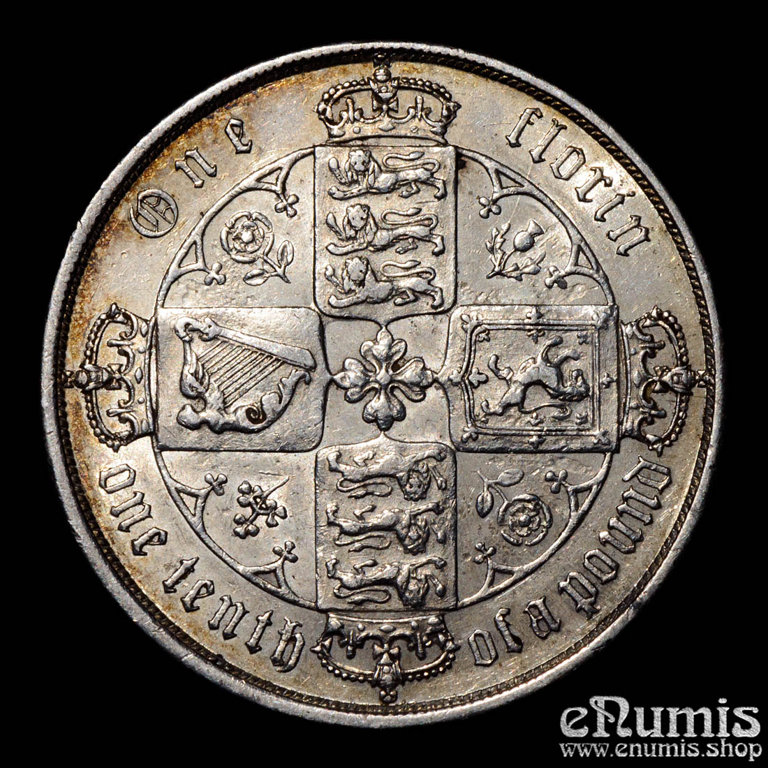 Great Britain, Victoria, Gothic Florin 1872, die number 5, XF-UNC