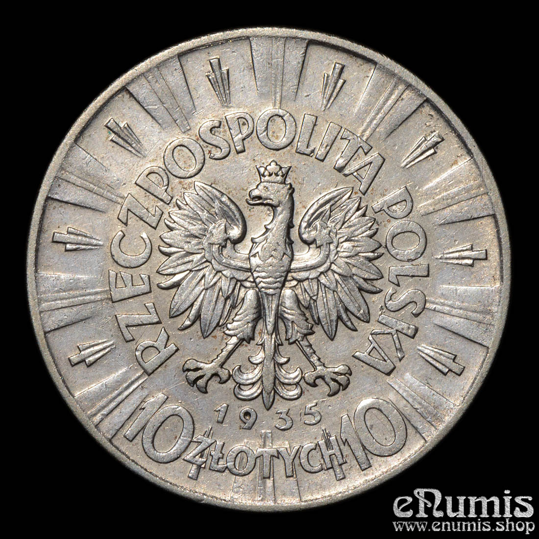 POLAND, 10 Zlotych 1935, Pilsudski, VF-XF