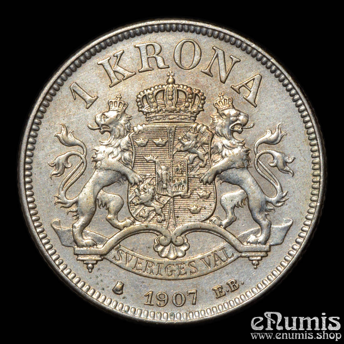 SWEDEN, Oscar II, 1 Krona 1907, XF+