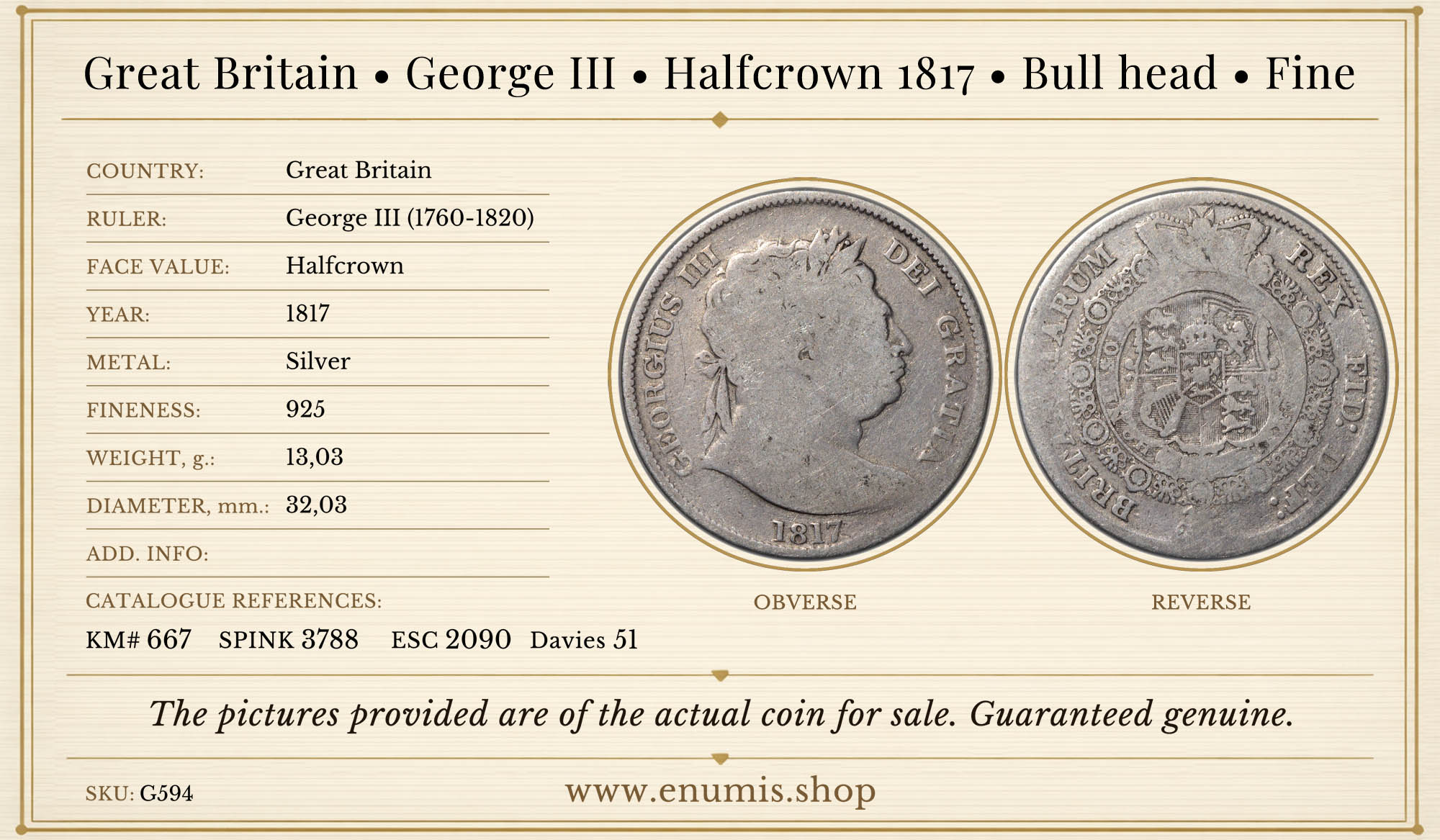 Great Britain, George III, Halfcrown 1817, Bull head, Fine Great Britain, George III, Halfcrown 1817, Bull head, Fine