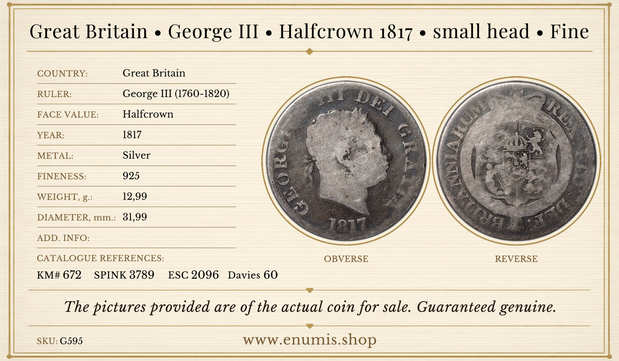 Great Britain, George III, Halfcrown 1817, small head, Fine Great Britain, George III, Halfcrown 1817, small head, Fine