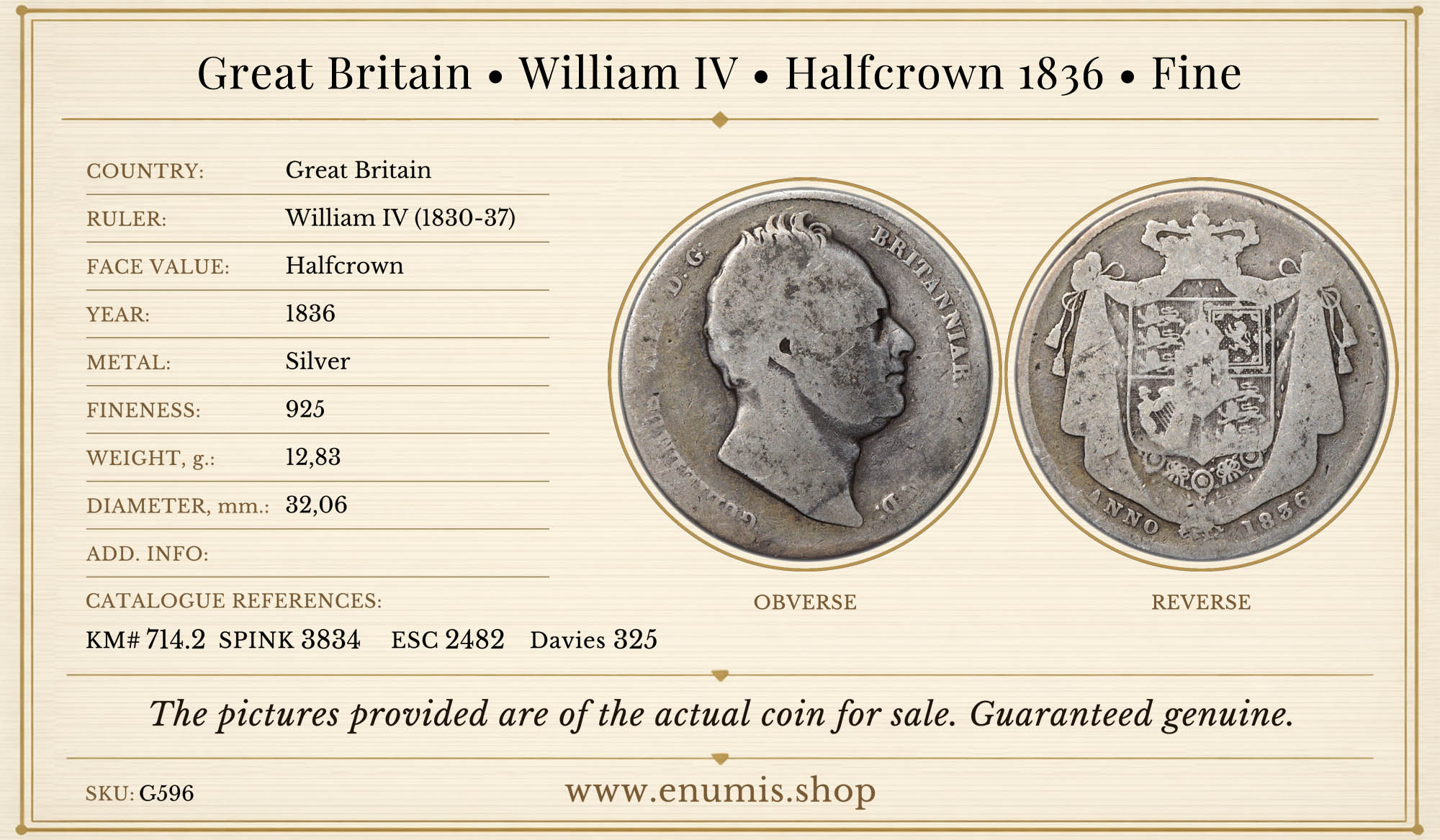 Great Britain, William IV, Halfcrown 1836, Fine