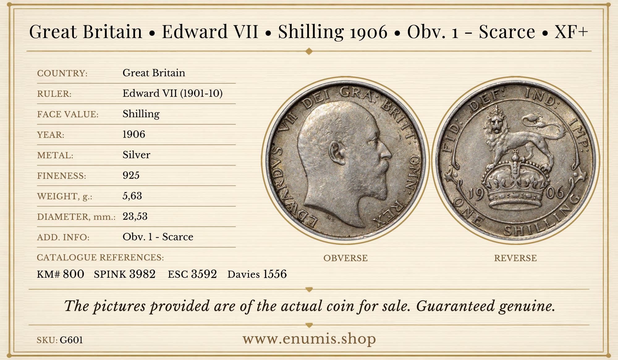 Great Britain, Edward VII, Shilling 1906, Obv. 1 - Scarce, XF+