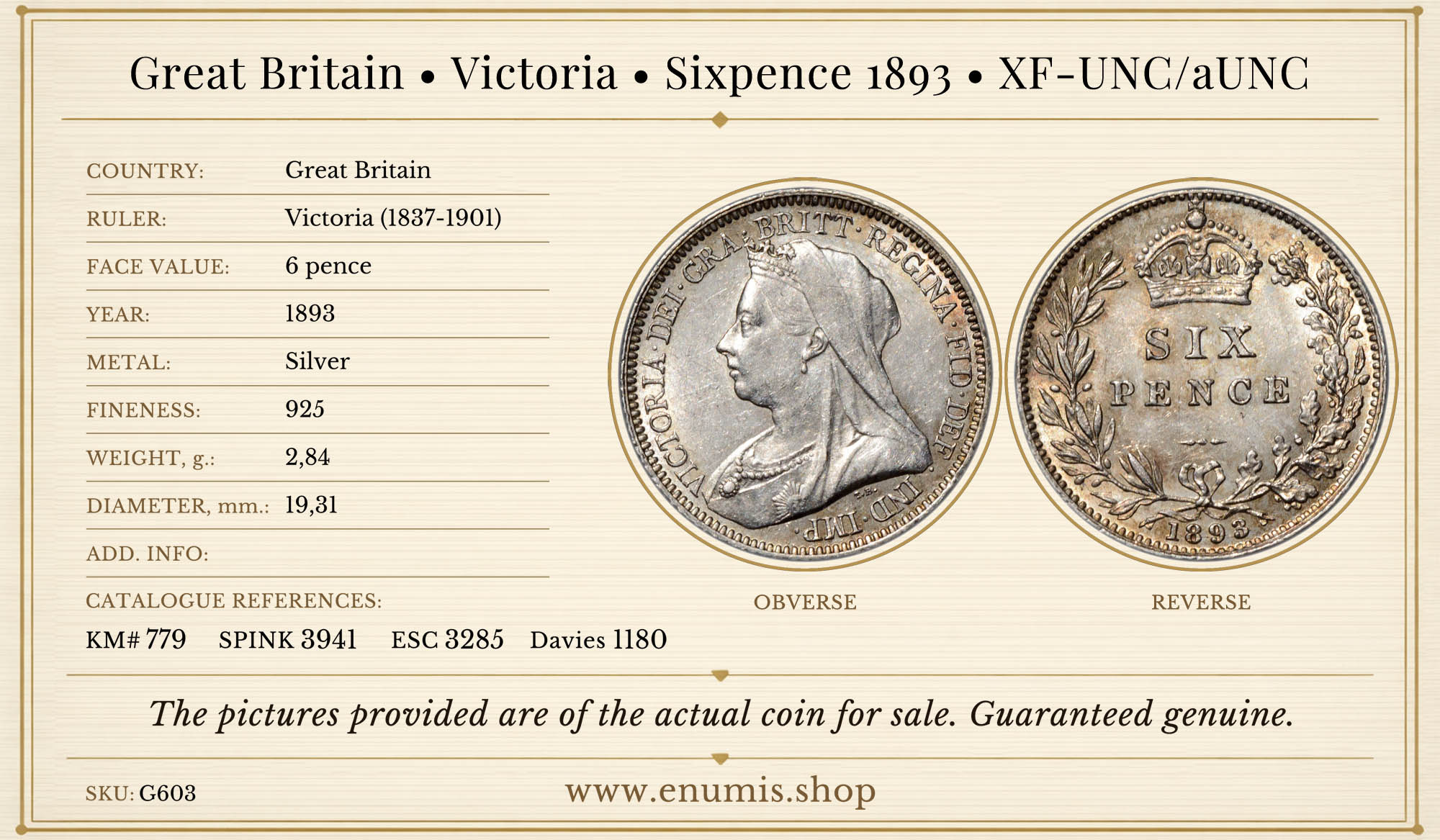 Great Britain, Victoria, Sixpence 1893, XF-UNC/aUNC