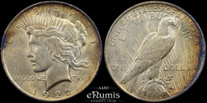 USA, $1 Peace Dollar 1922, Philadelphia, aUNC