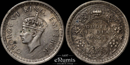 INDIA, George VI, Rupee 1945, Lahore, XF+