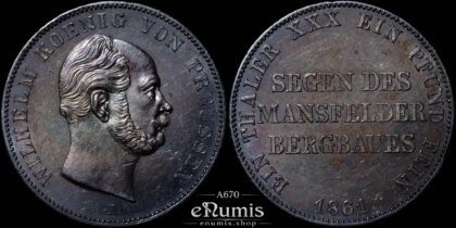 Germany, Prussia, Wilhelm I, Taler 1861, Mining, aUNC