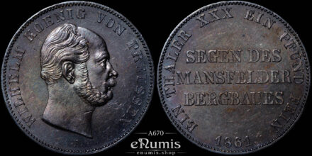 Germany, Prussia, Wilhelm I, Taler 1861, Mining, aUNC