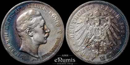 Germany, Prussia, Wilhelm II, 5 Mark 1899, better year, VF