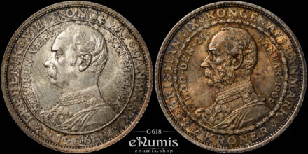 DENMARK, Frederick VIII, 2 Kroner 1906, Accession of the King, UNC