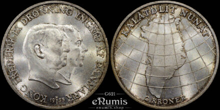 DENMARK, Frederick IX, 2 Kroner 1953, Greenland, silver, UNC