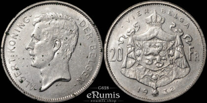 BELGIUM, Albert I, 20 Francs 1932, Dutch legend, aXF