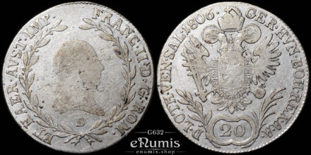 AUSTRIA, Franz II, 20 Kreuzer 1806 B, Kremnitz, VF