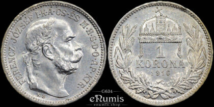 HUNGARY, Franz Joseph I, 1 Korona 1916, better date, UNC