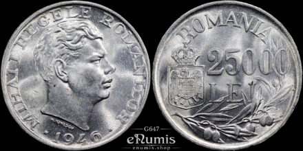 ROMANIA, Mihai I, 25000 Lei 1946, silver, UNC